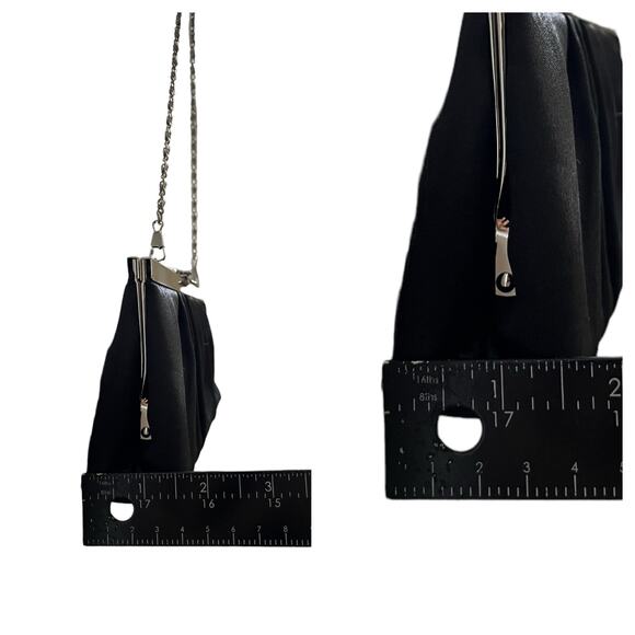 Jessica McClintock Black Pleated Satin Convertible Clutch Shoulder Bag - Picture 6 of 13